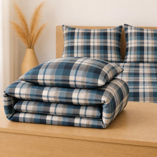 Pościel 100% bawełny 200x220 na suwak nordycka krata blue