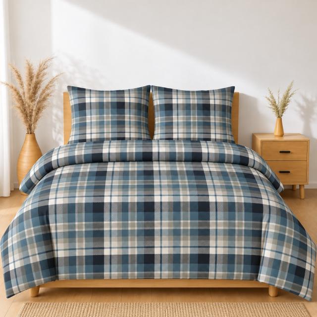 Pościel 100% bawełny 200x220 na suwak nordycka krata blue