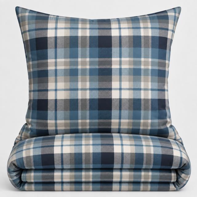 Pościel 100% bawełny 200x220 na suwak nordycka krata blue